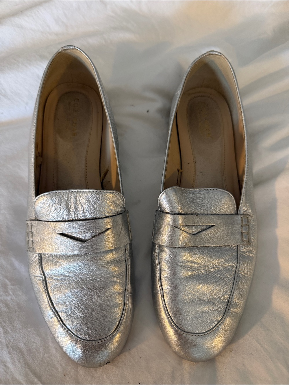 Cole Haan Metallic Silver Penny Loafers